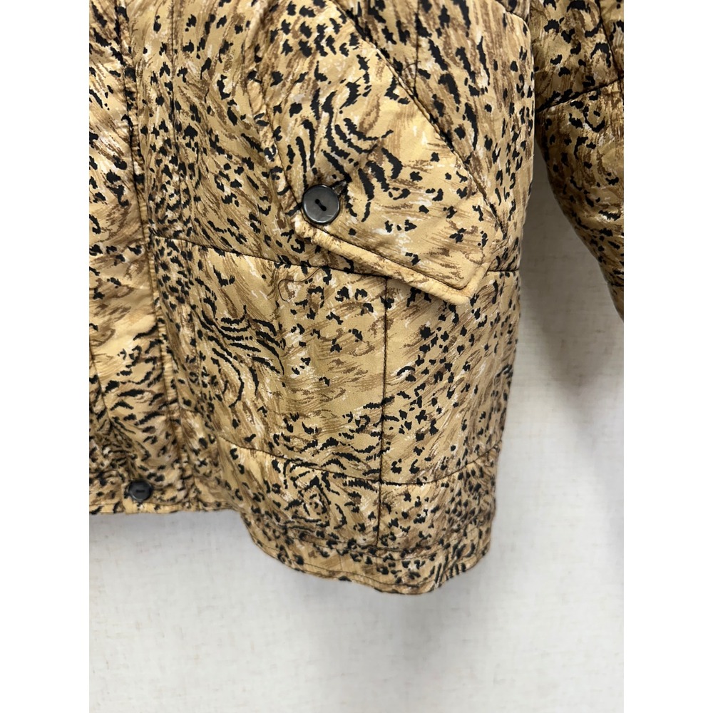 Clio Vintage 90s Quilted Jacket Medium Tan Vintage Animal Print Silk Puffer Coat - Picture 6 of 16